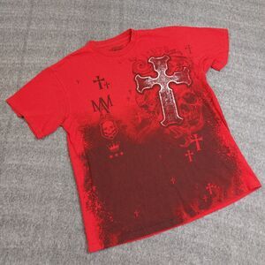 Vintage MMA Elite Men's Size L Graphic T-Shirt Skulls Red Y2K Cross